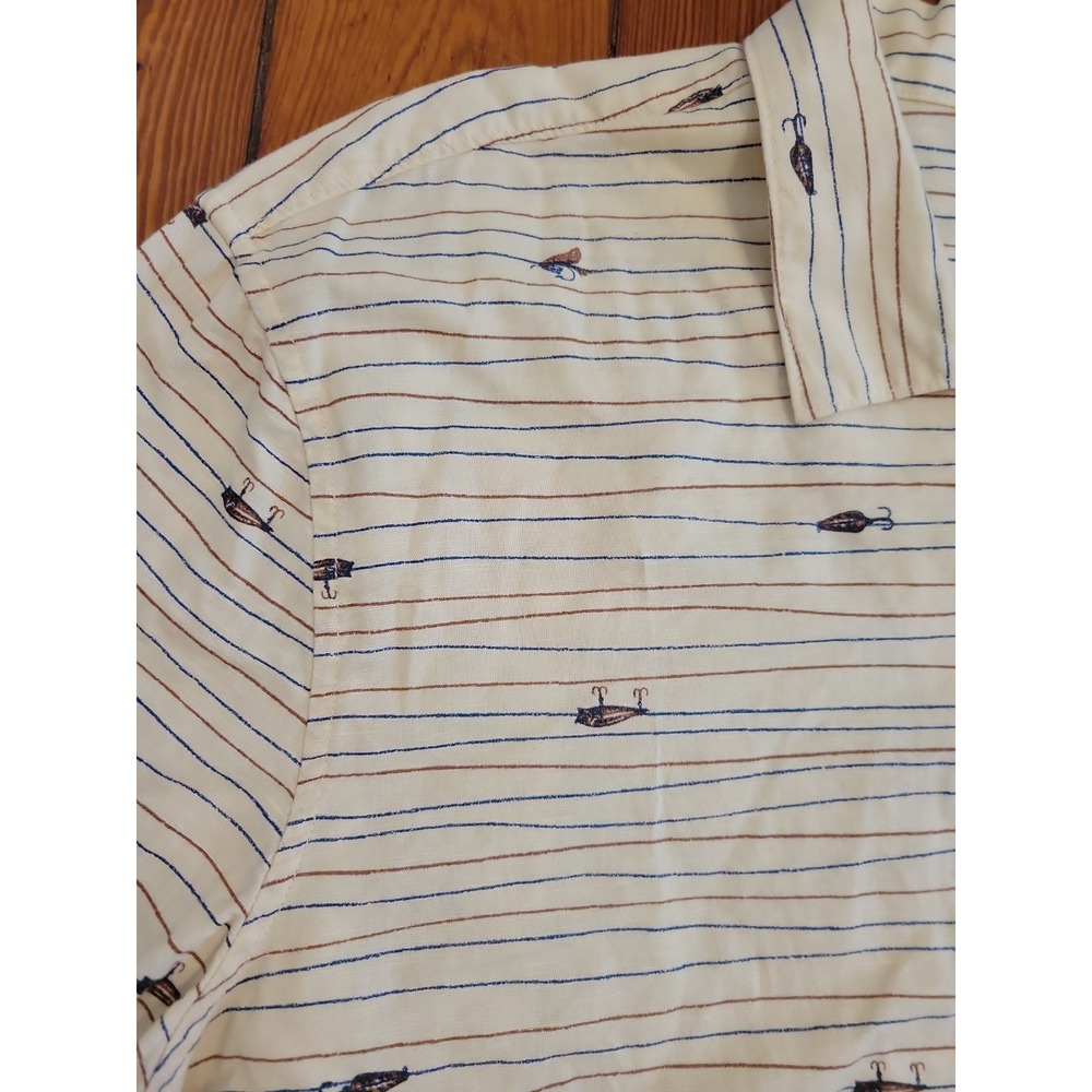 St Johns Bay Mens XL Fishing Lure Button Up Linen Cotton Blend Vacation Casual - Picture 5 of 10